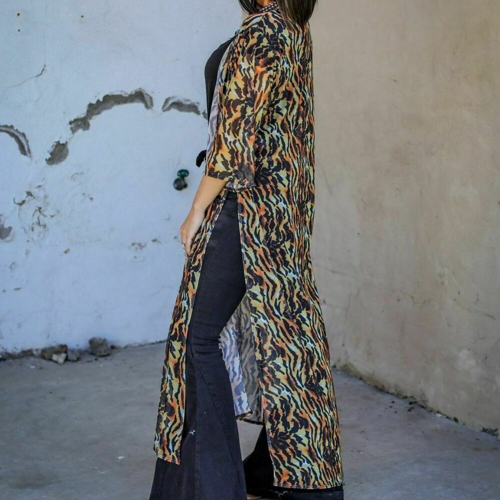NWT L And B Tiger Stripe Sheer Kimono
